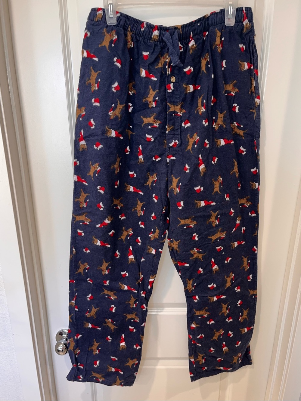 St John's Bay Men's L Pajama Pants Navy Blue Christmas Print fleece 100% cotton